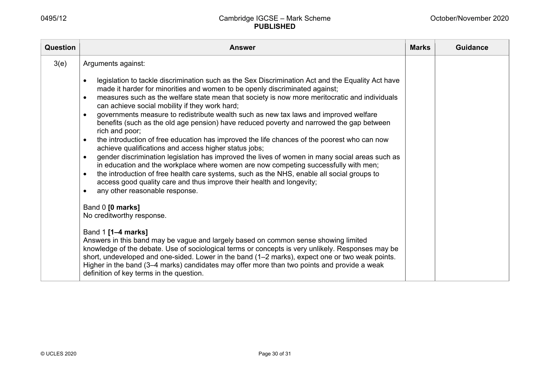 Mark scheme, page 30 of 31