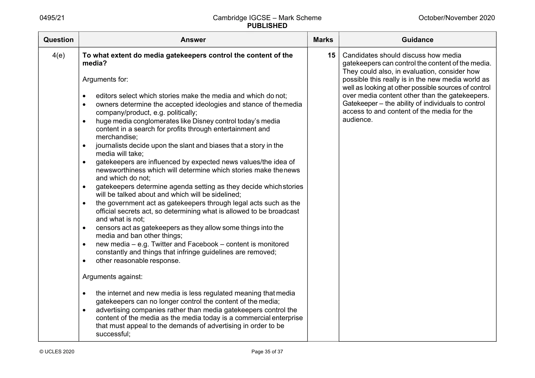 Mark scheme, page 35 of 37