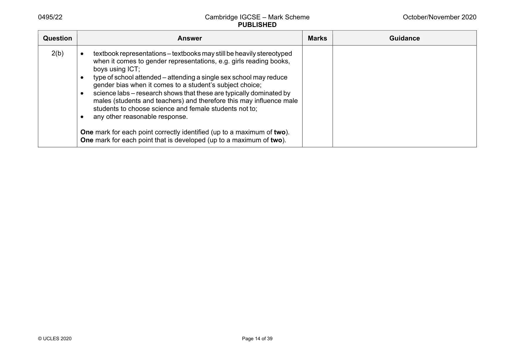 Mark scheme, page 14 of 39