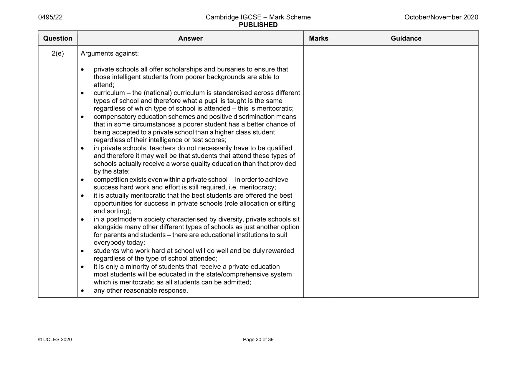 Mark scheme, page 20 of 39
