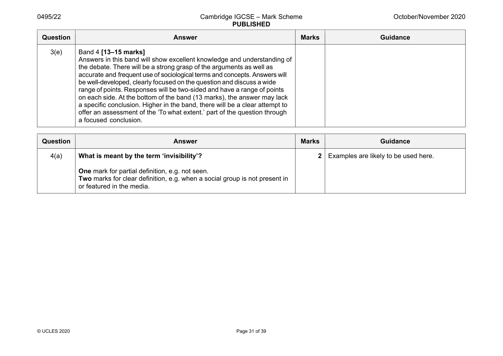 Mark scheme, page 31 of 39