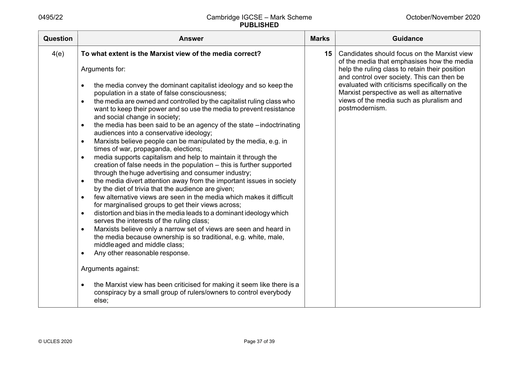 Mark scheme, page 37 of 39