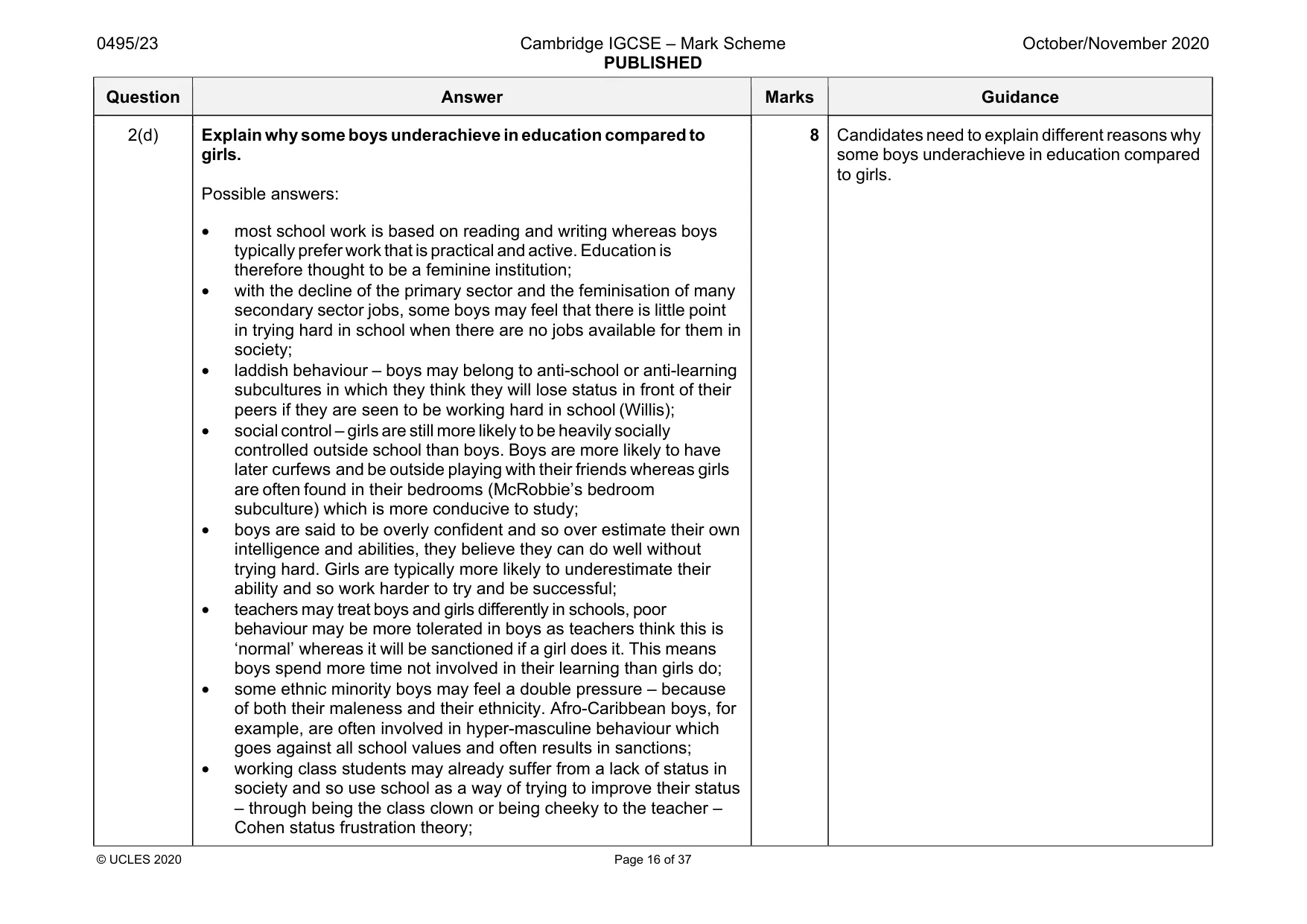 Mark scheme, page 16 of 37