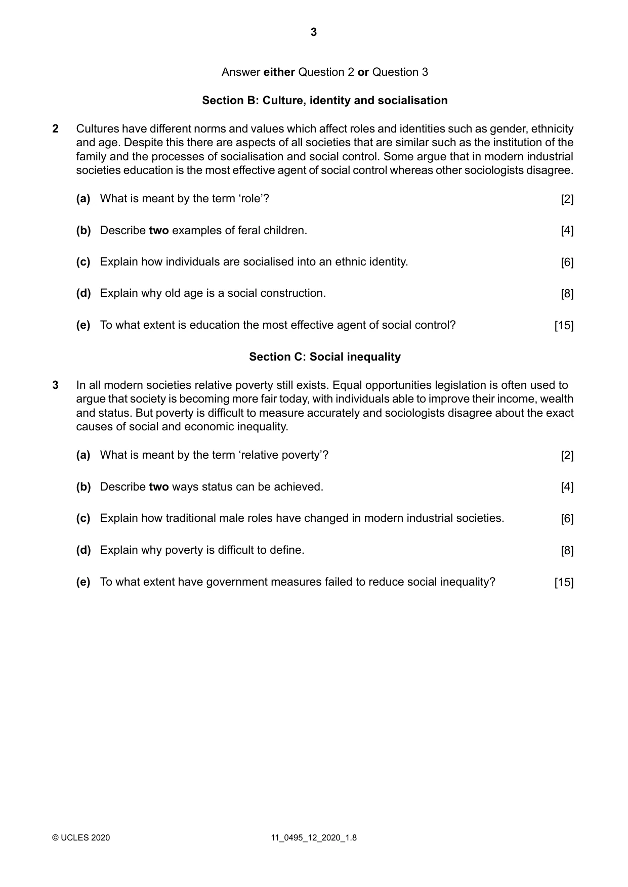 Cambridge IGCSE Sociology 0495 2020 Oct/Nov Paper 1 · Variant 2 question paper, page 3 of 4