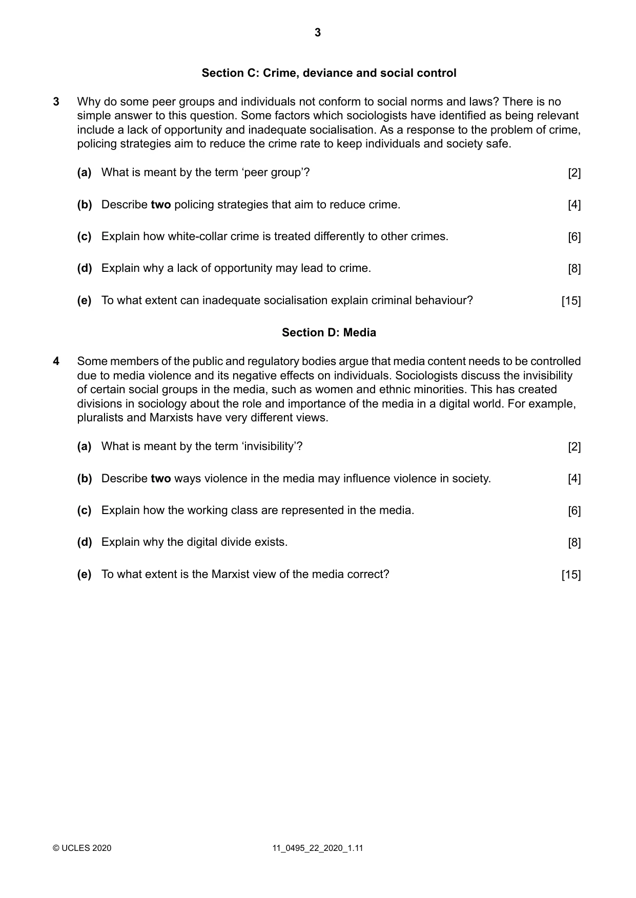 Cambridge IGCSE Sociology 0495 2020 Oct/Nov Paper 2 · Variant 2 question paper, page 3 of 4