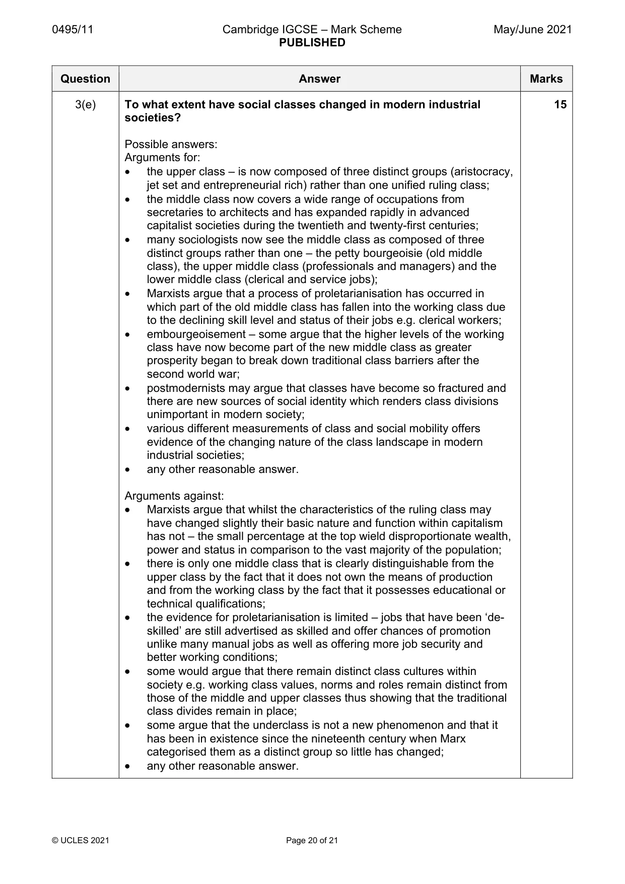 Mark scheme, page 20 of 21
