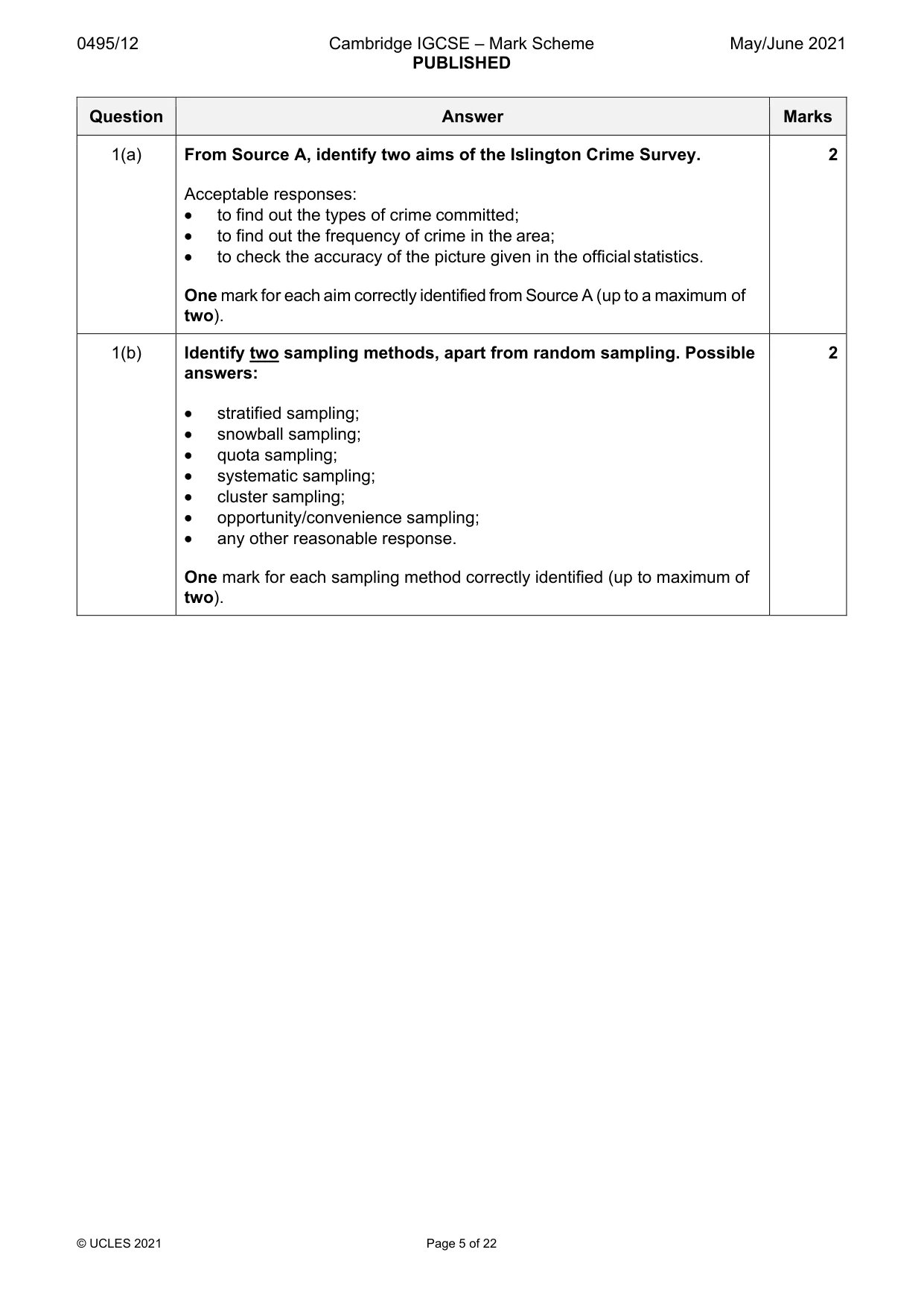 Mark scheme, page 5 of 22