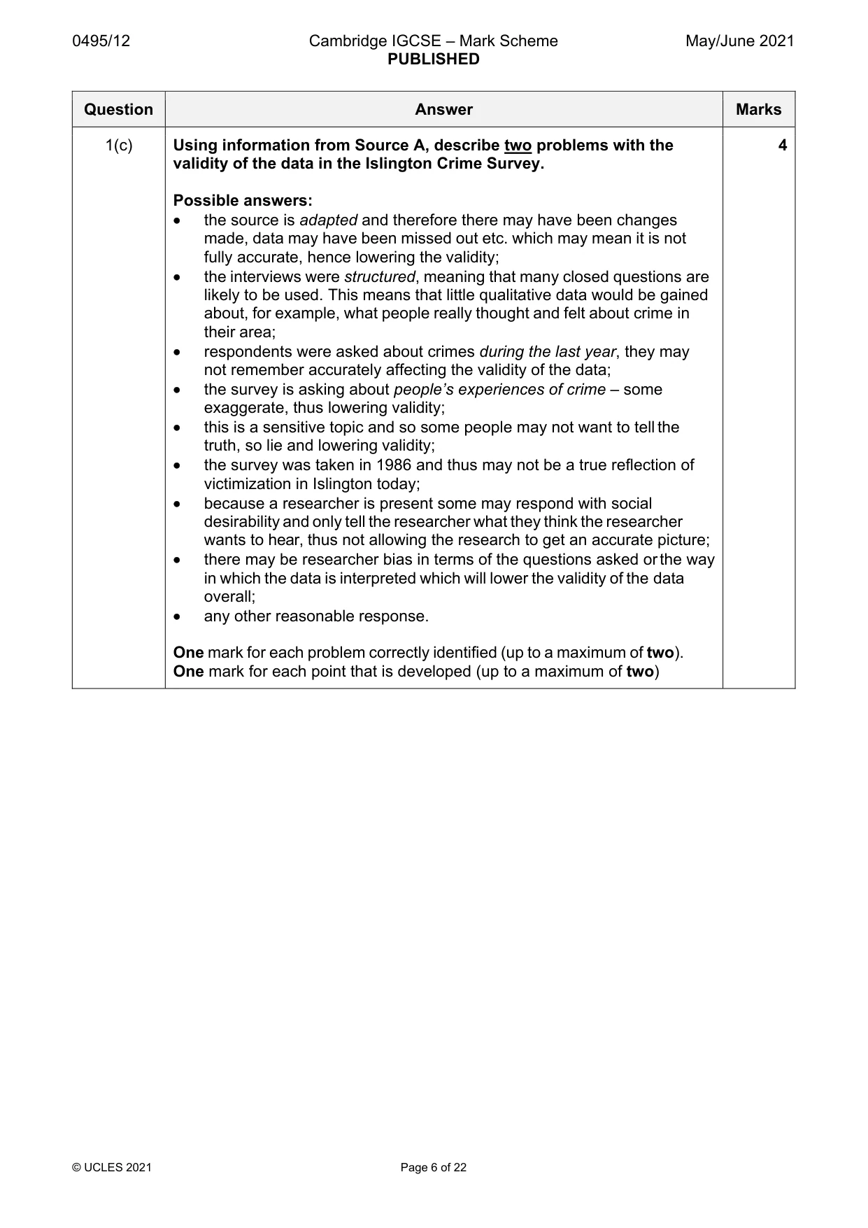 Mark scheme, page 6 of 22