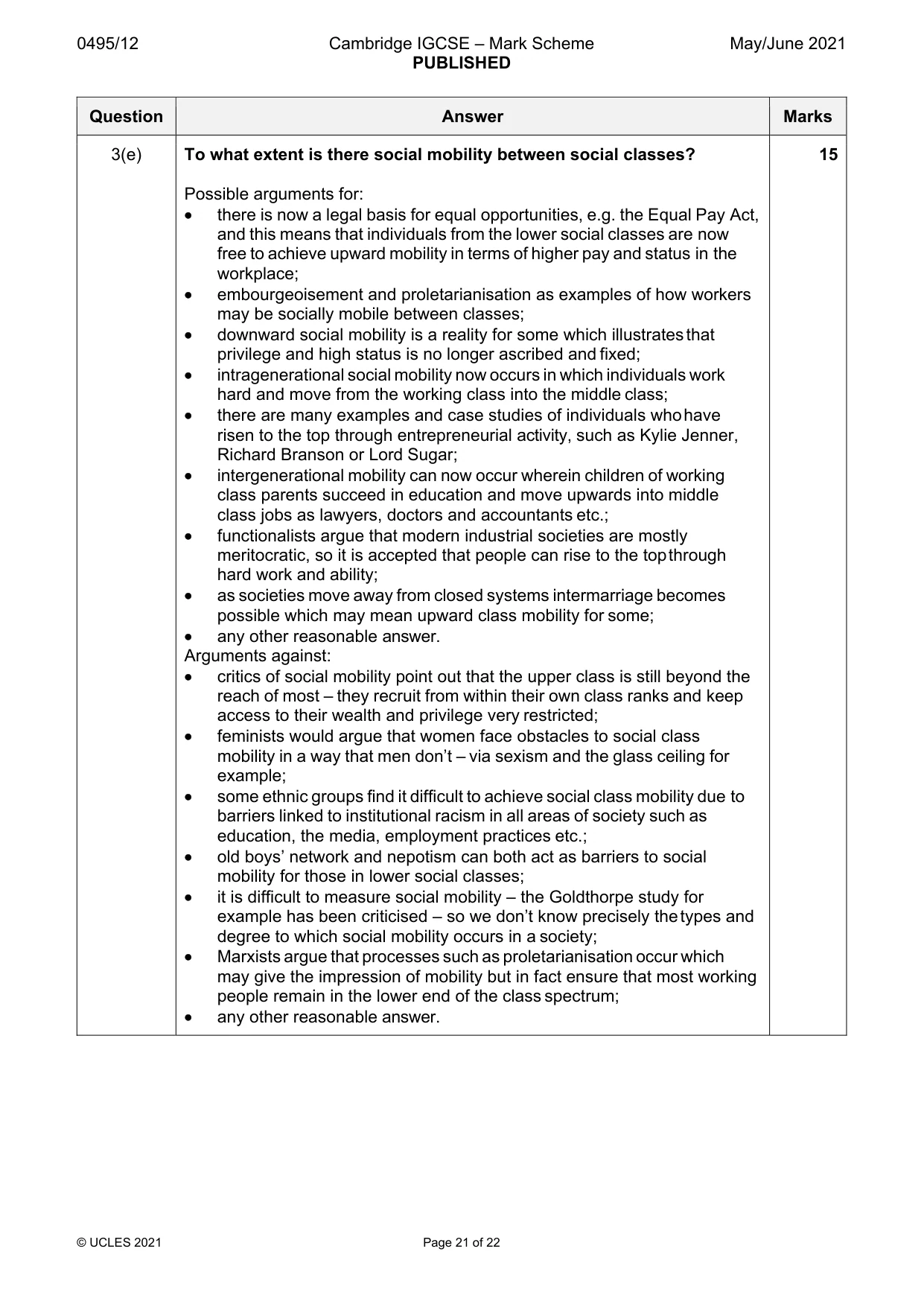Mark scheme, page 21 of 22