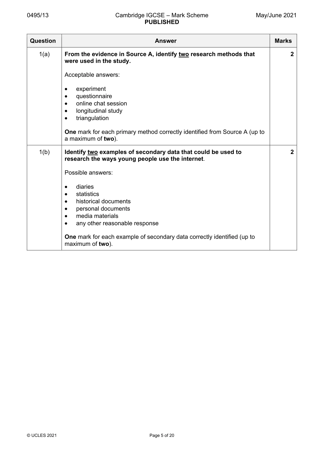 Mark scheme, page 5 of 20