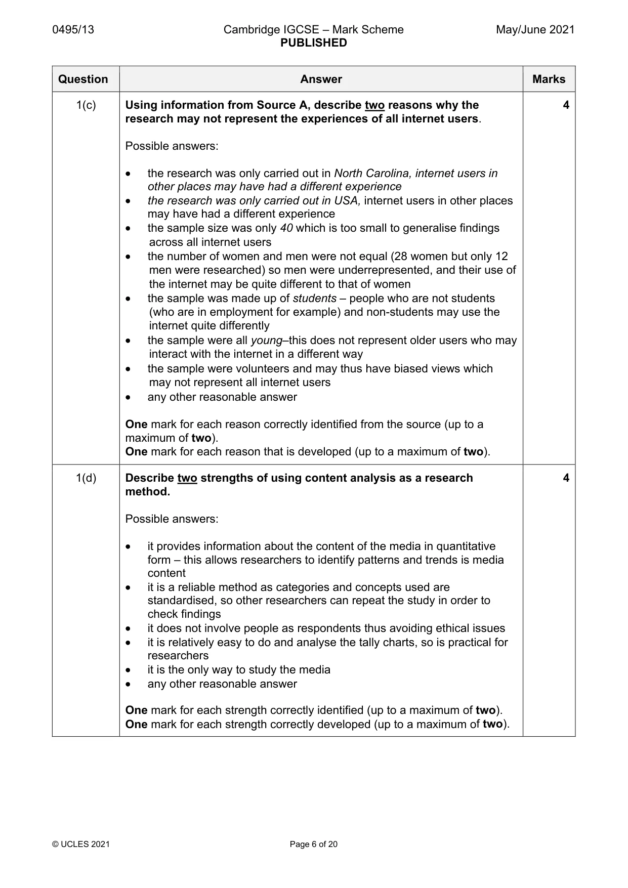 Mark scheme, page 6 of 20