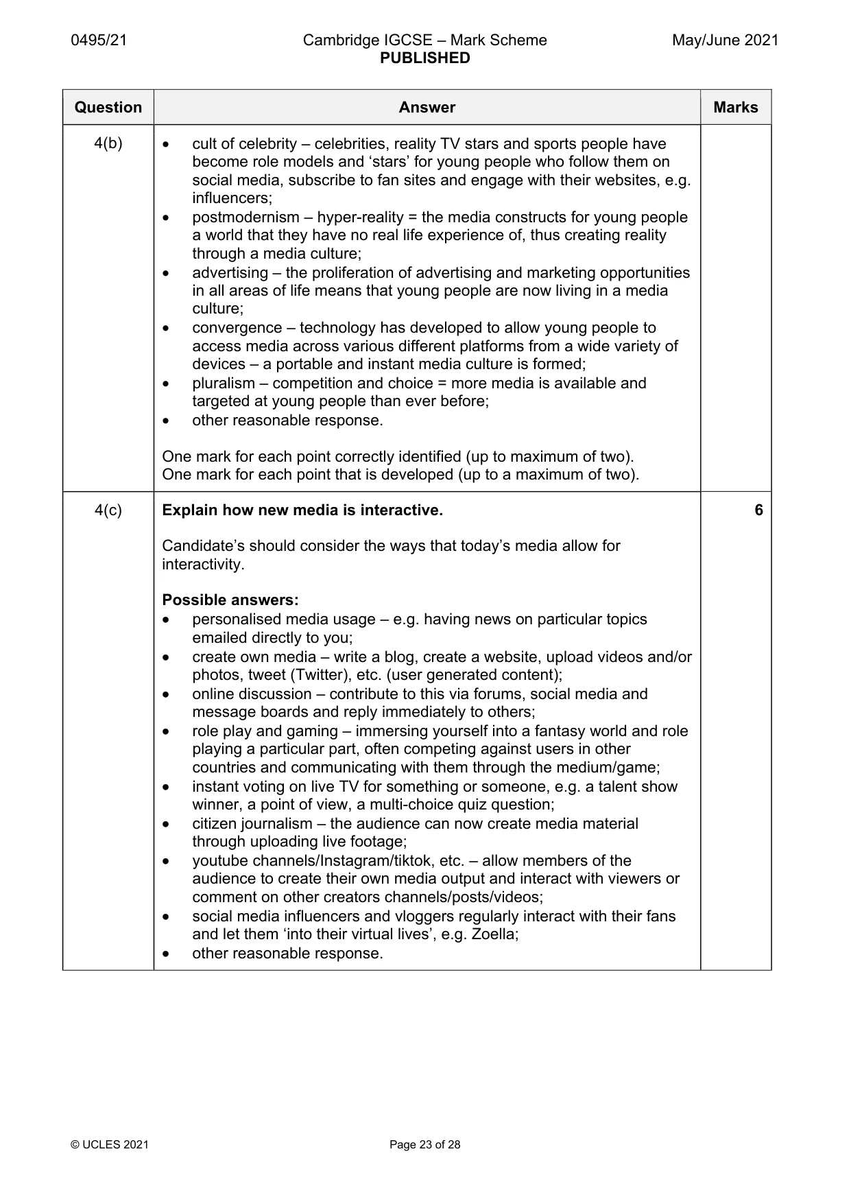 Mark scheme, page 23 of 28