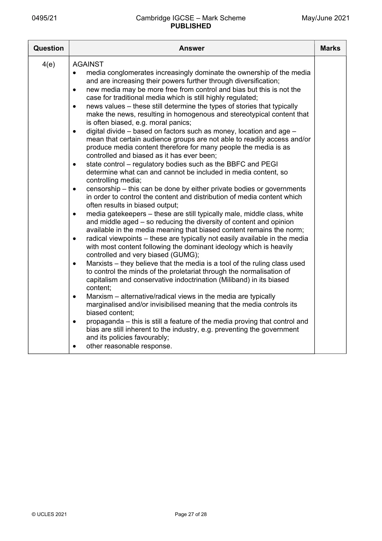 Mark scheme, page 27 of 28