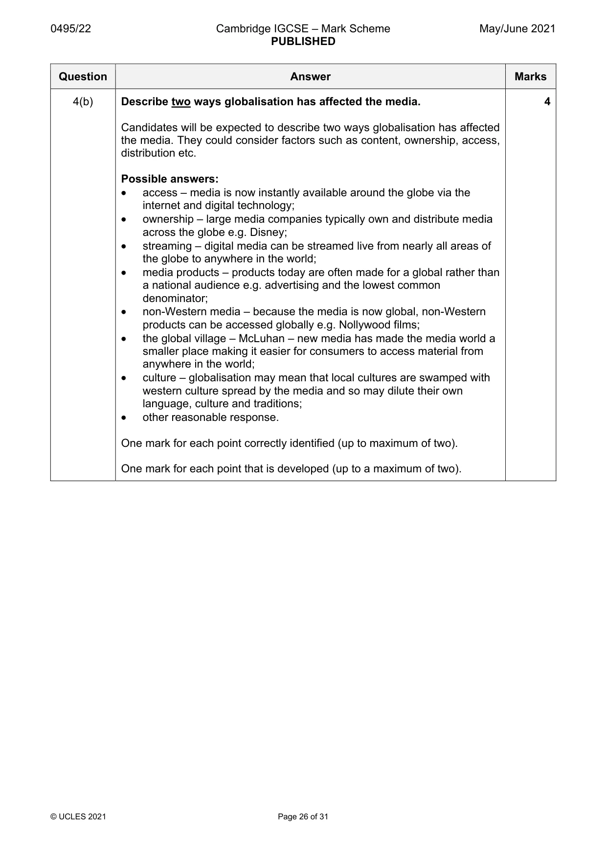 Mark scheme, page 26 of 31