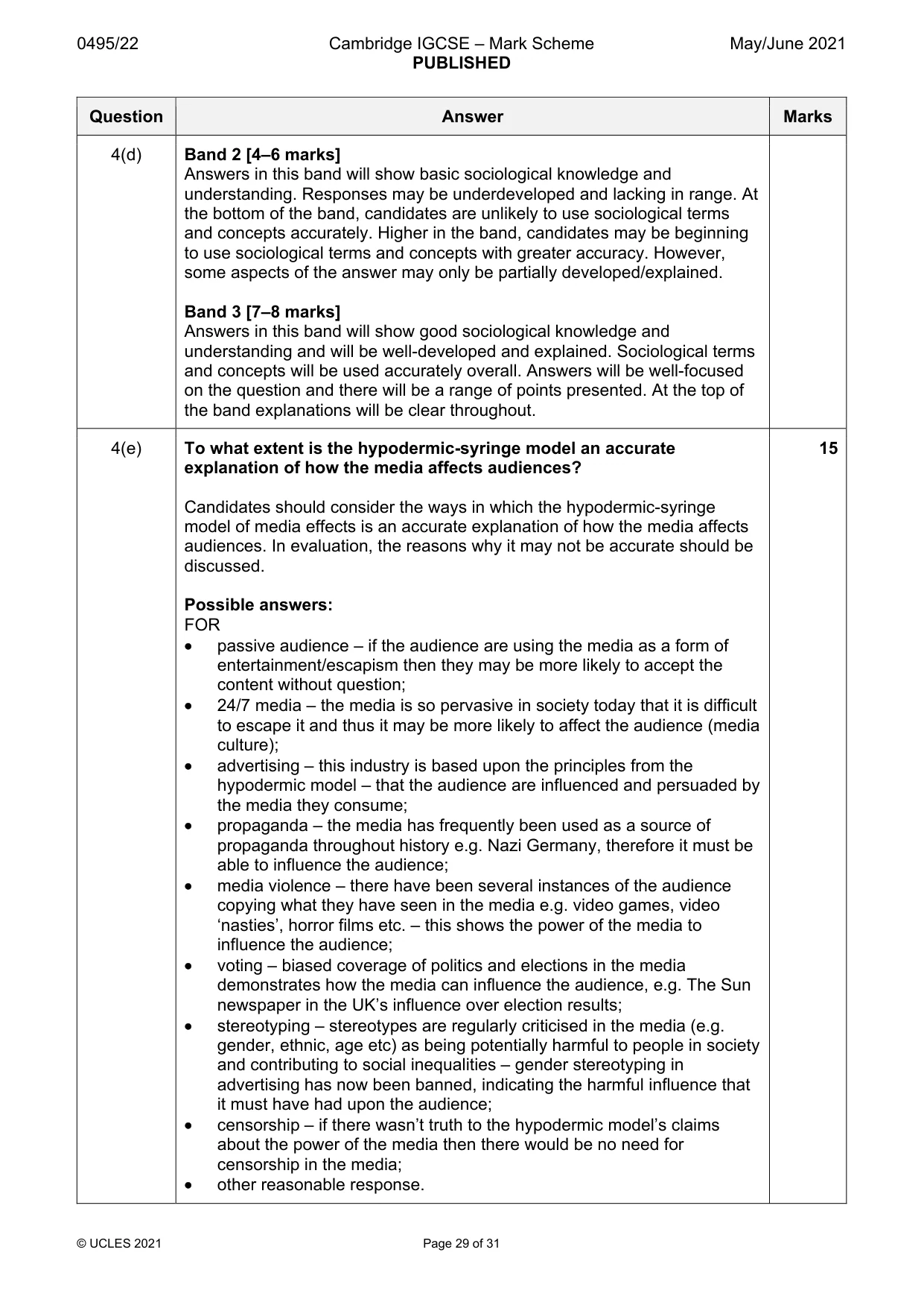 Mark scheme, page 29 of 31
