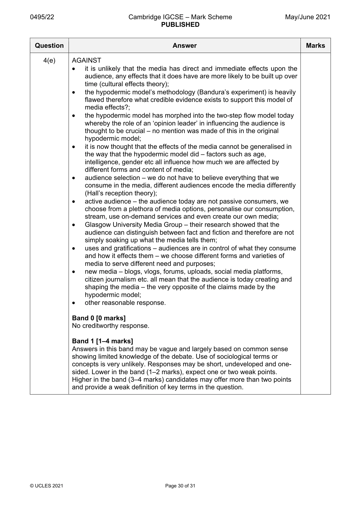 Mark scheme, page 30 of 31