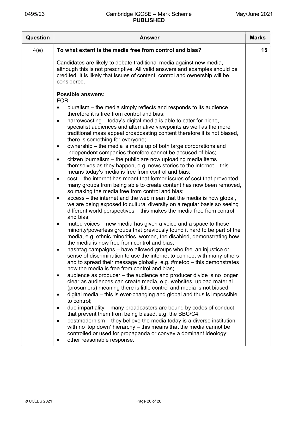 Mark scheme, page 26 of 28