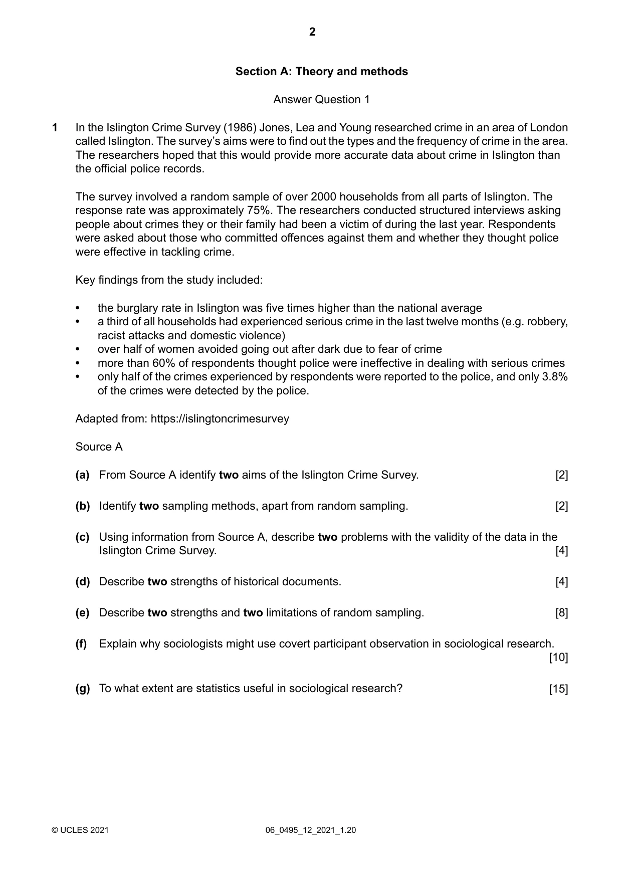Cambridge IGCSE Sociology 0495 2021 May/June Paper 1 · Variant 2 question paper, page 2 of 4