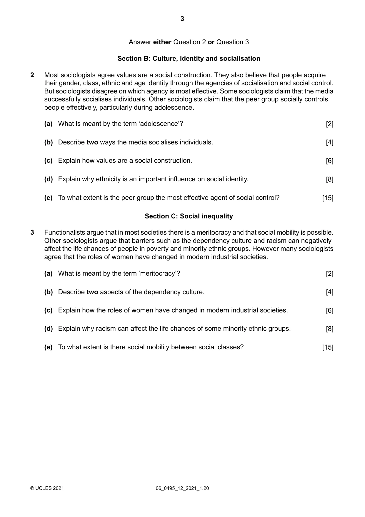 Cambridge IGCSE Sociology 0495 2021 May/June Paper 1 · Variant 2 question paper, page 3 of 4