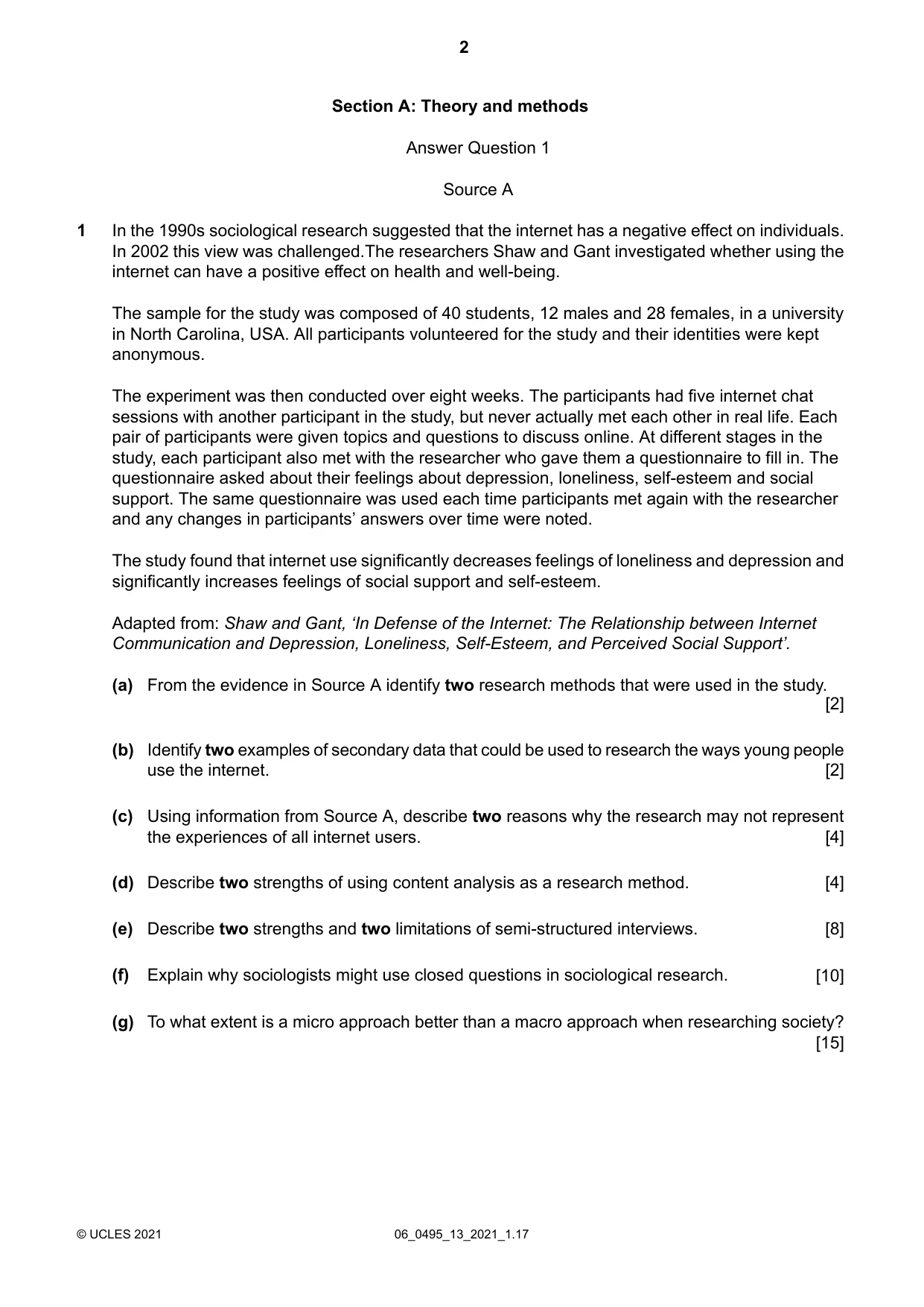 Cambridge IGCSE Sociology 0495 2021 May/June Paper 1 · Variant 3 question paper, page 2 of 4