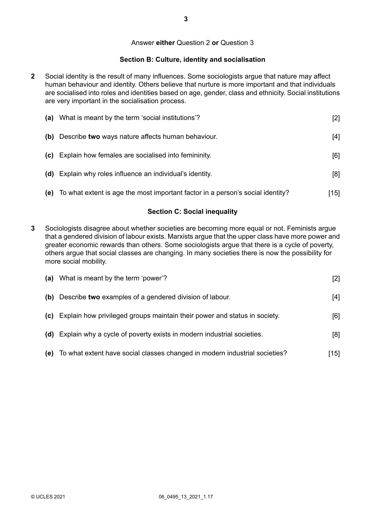 Cambridge IGCSE Sociology 0495 2021 May/June Paper 1 · Variant 3 question paper, page 3 of 4
