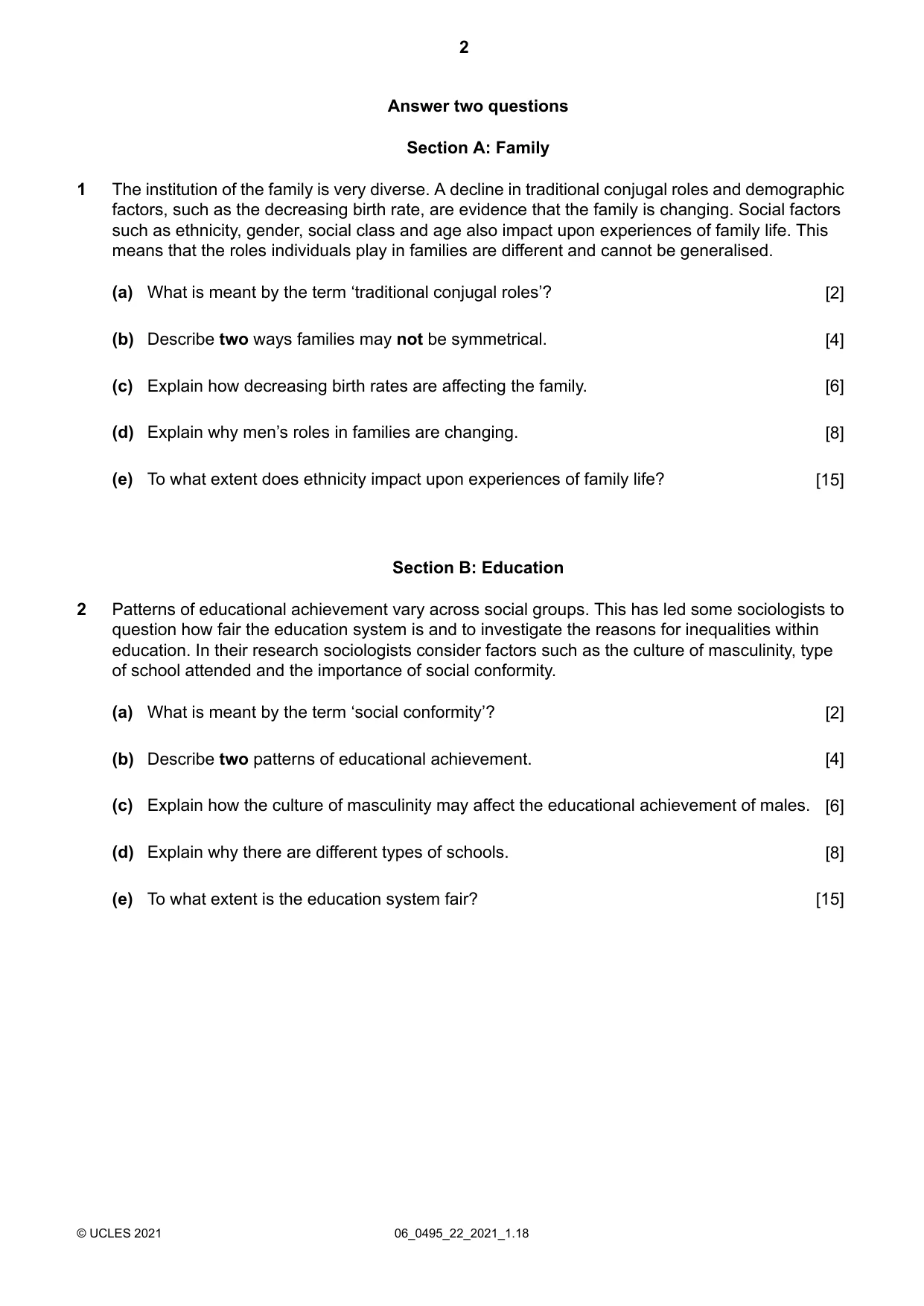 Cambridge IGCSE Sociology 0495 2021 May/June Paper 2 · Variant 2 question paper, page 2 of 4