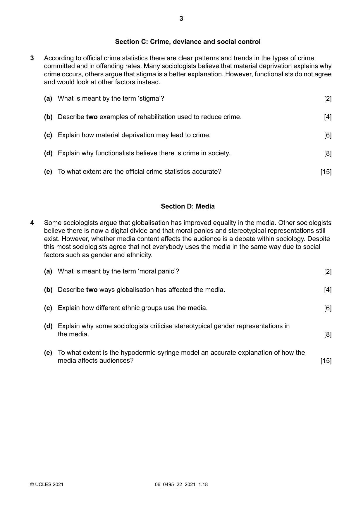 Cambridge IGCSE Sociology 0495 2021 May/June Paper 2 · Variant 2 question paper, page 3 of 4