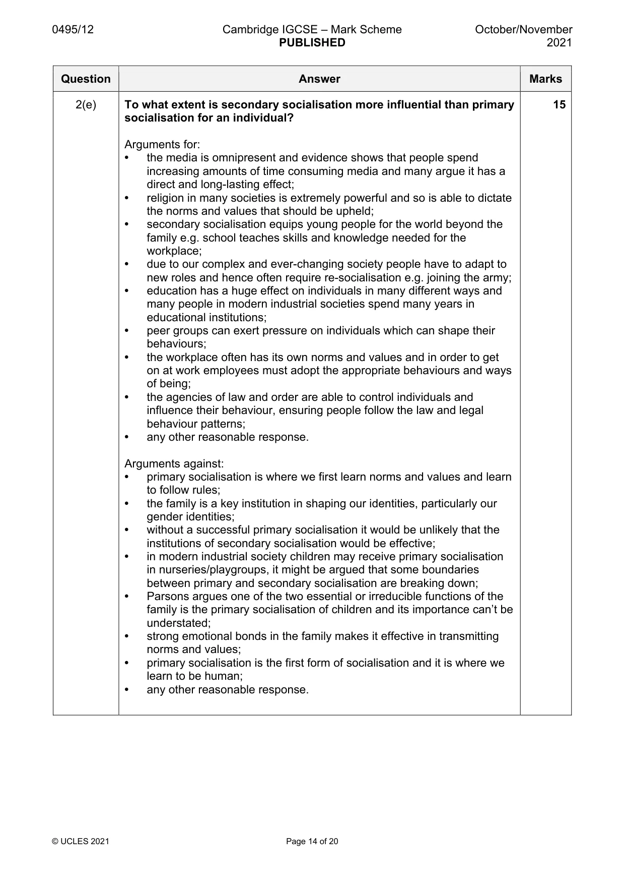 Mark scheme, page 14 of 20