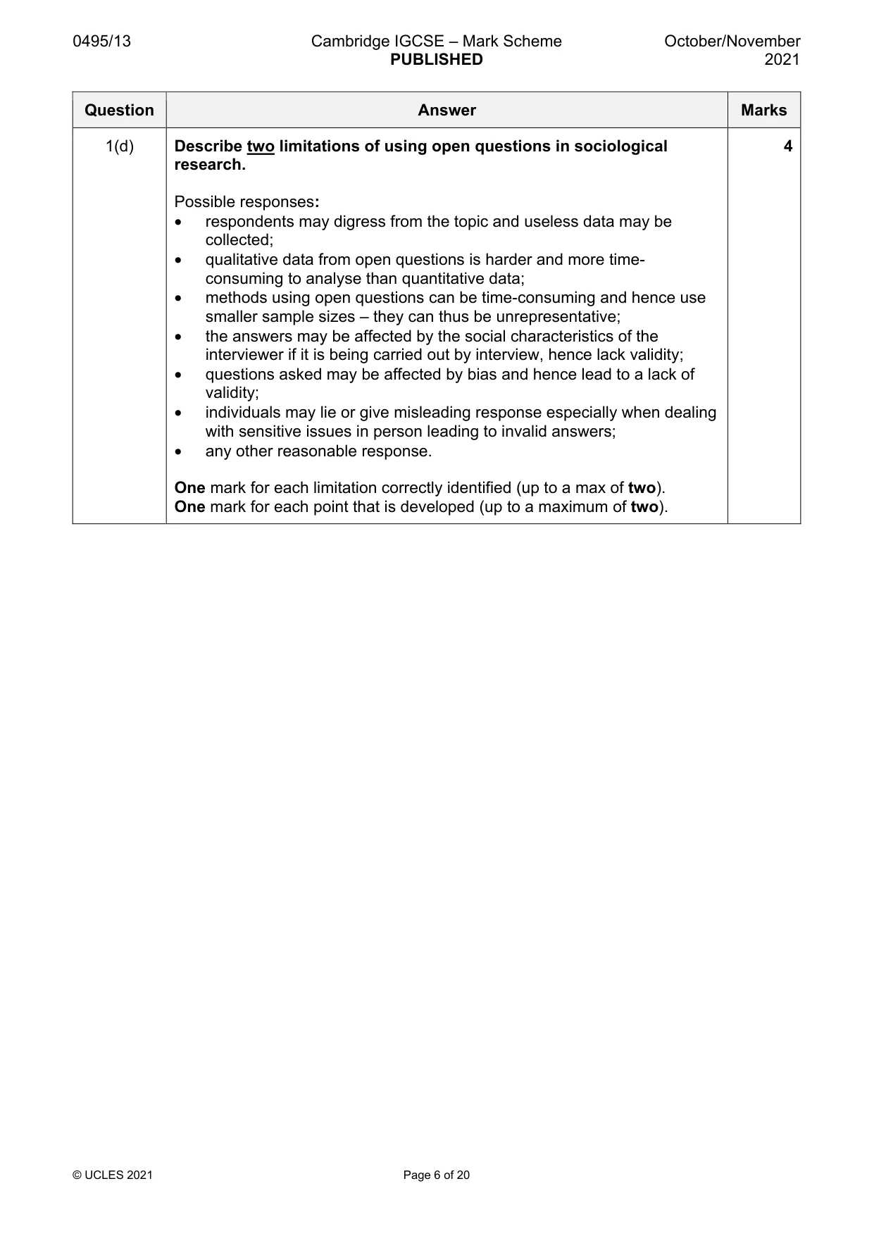 Mark scheme, page 6 of 20