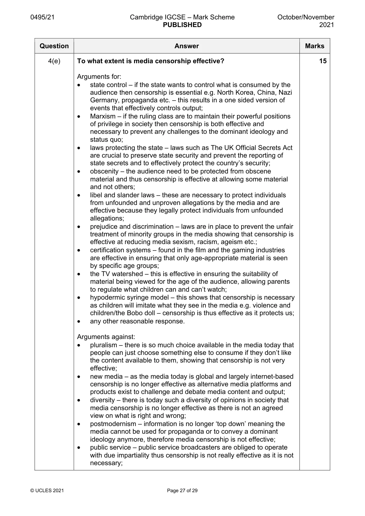 Mark scheme, page 27 of 29