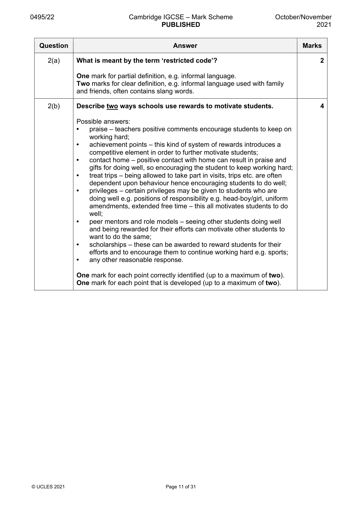 Mark scheme, page 11 of 31