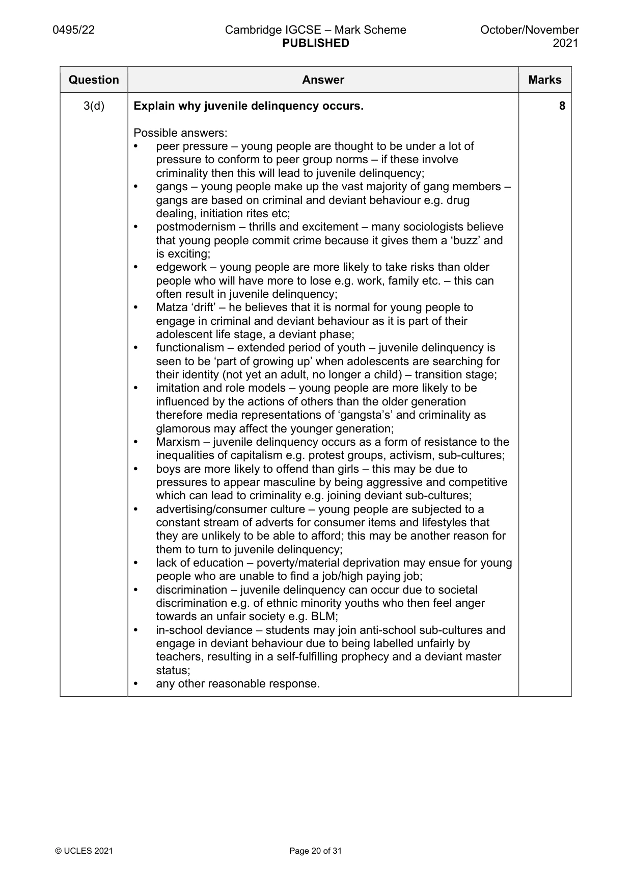 Mark scheme, page 20 of 31