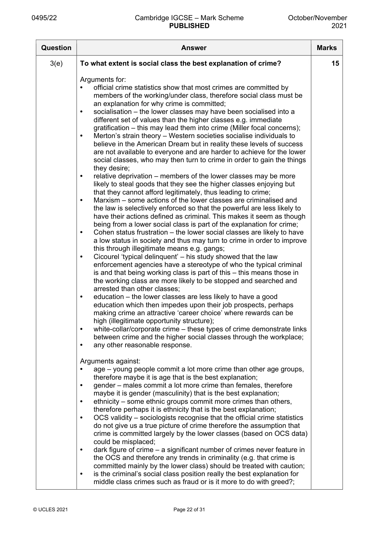 Mark scheme, page 22 of 31
