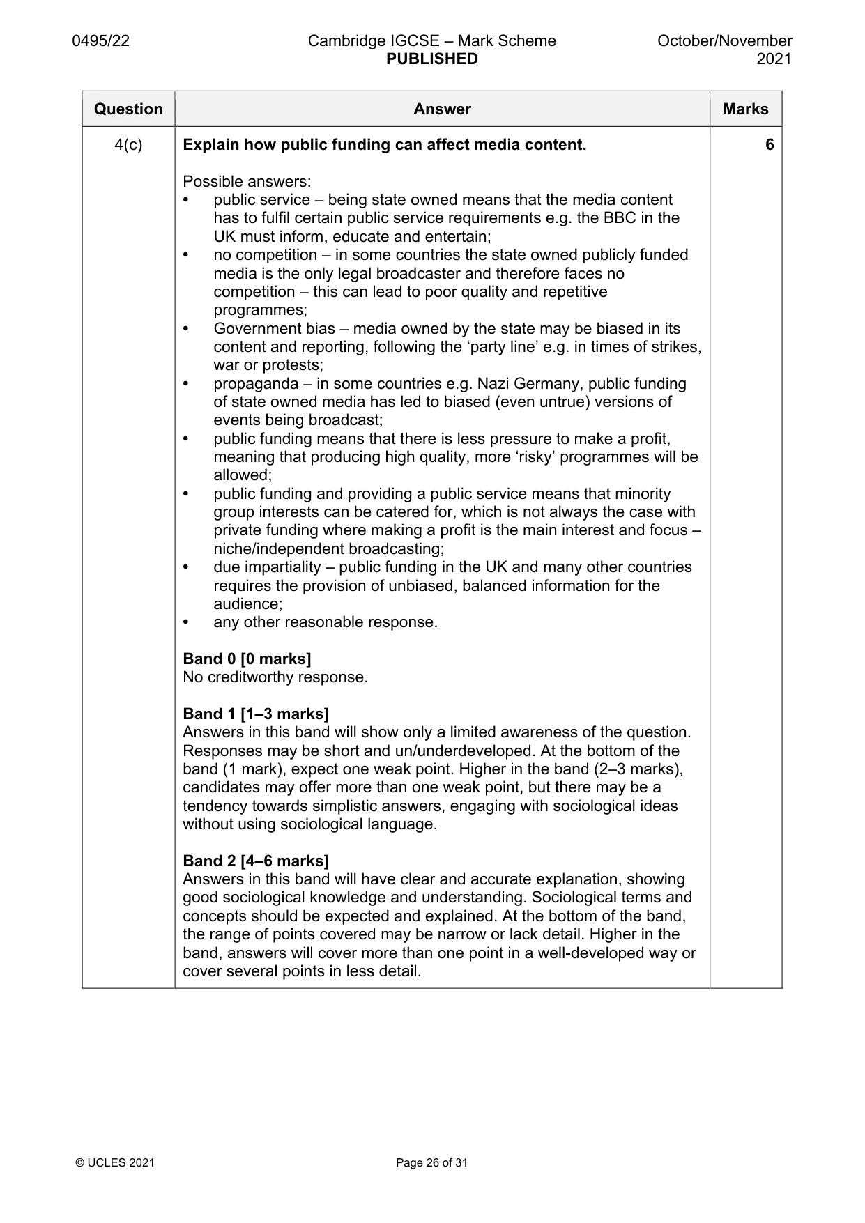 Mark scheme, page 26 of 31