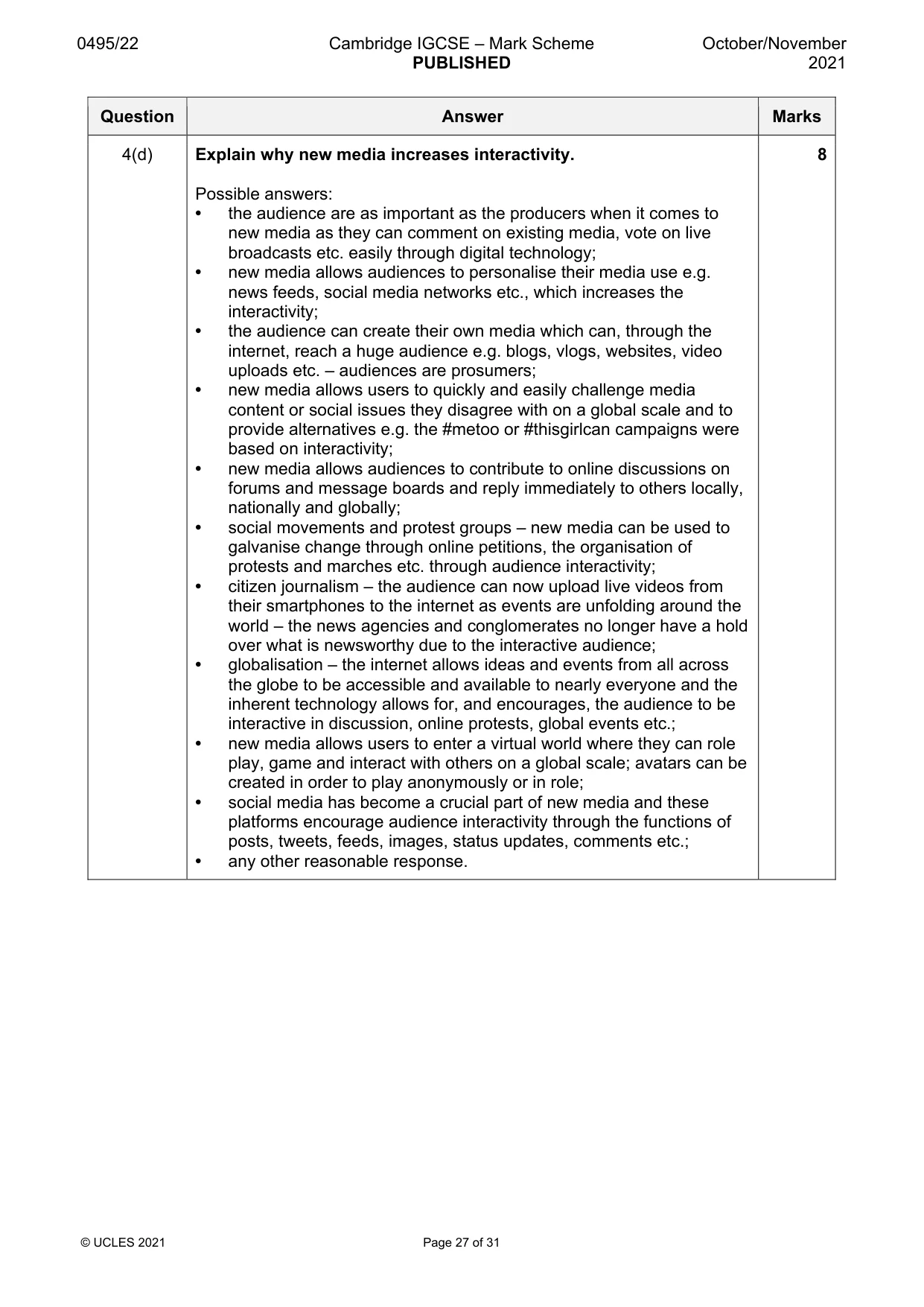 Mark scheme, page 27 of 31