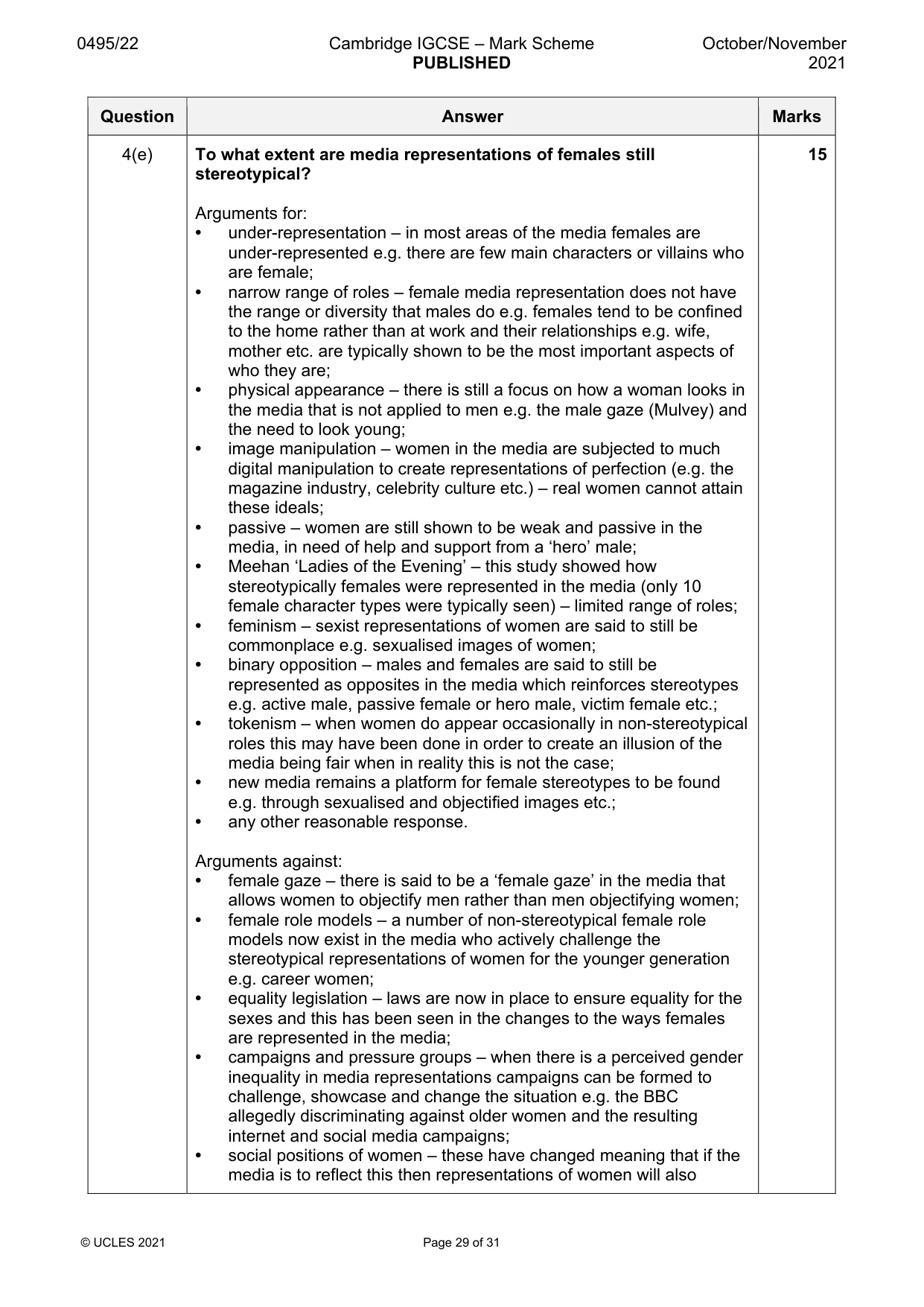Mark scheme, page 29 of 31