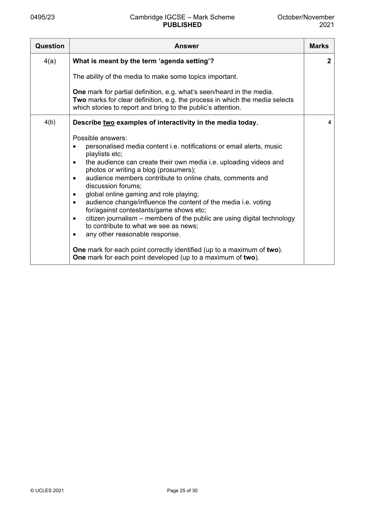 Mark scheme, page 25 of 30