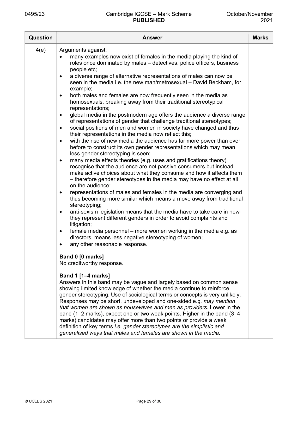 Mark scheme, page 29 of 30
