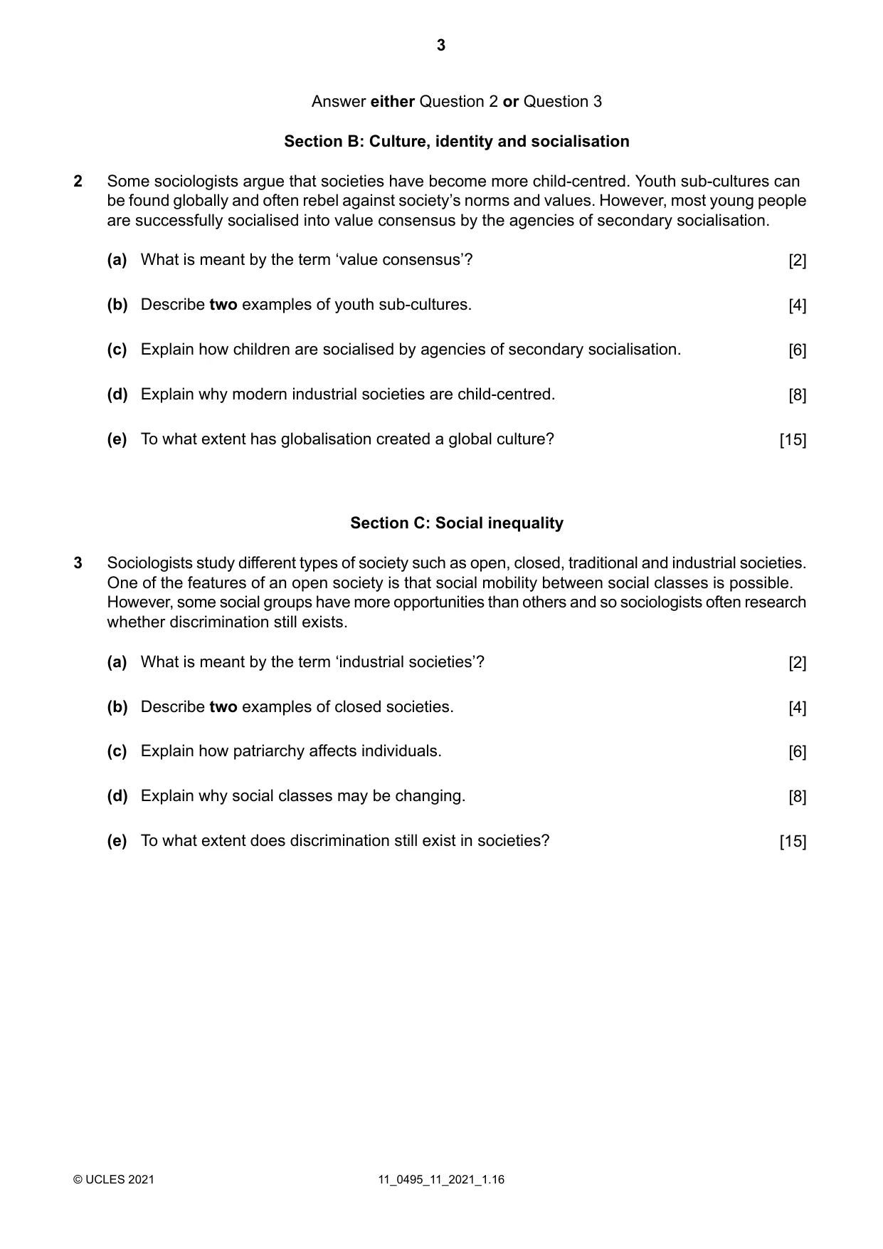 Cambridge IGCSE Sociology 0495 2021 Oct/Nov Paper 1 · Variant 1 question paper, page 3 of 4