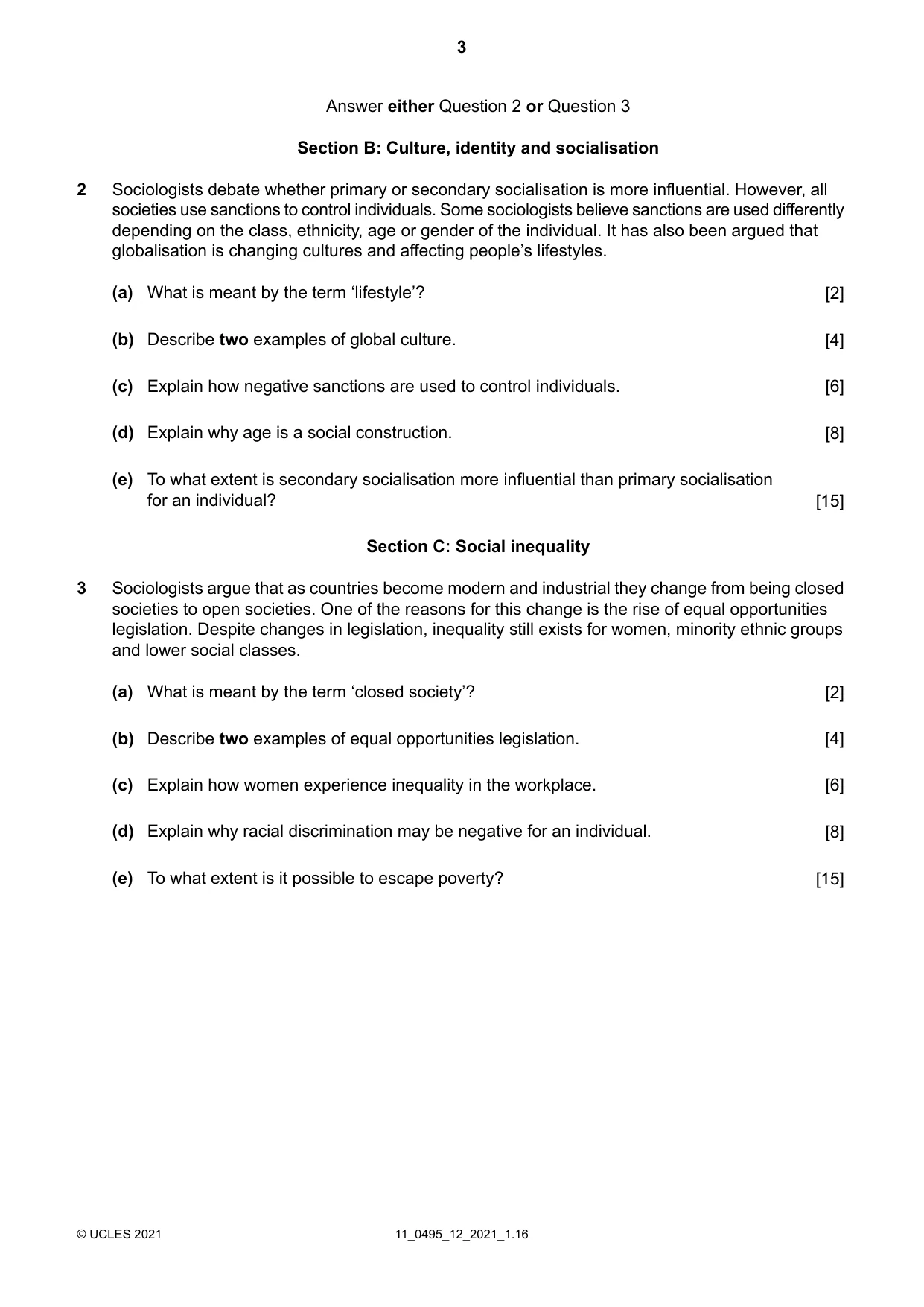 Cambridge IGCSE Sociology 0495 2021 Oct/Nov Paper 1 · Variant 2 question paper, page 3 of 4
