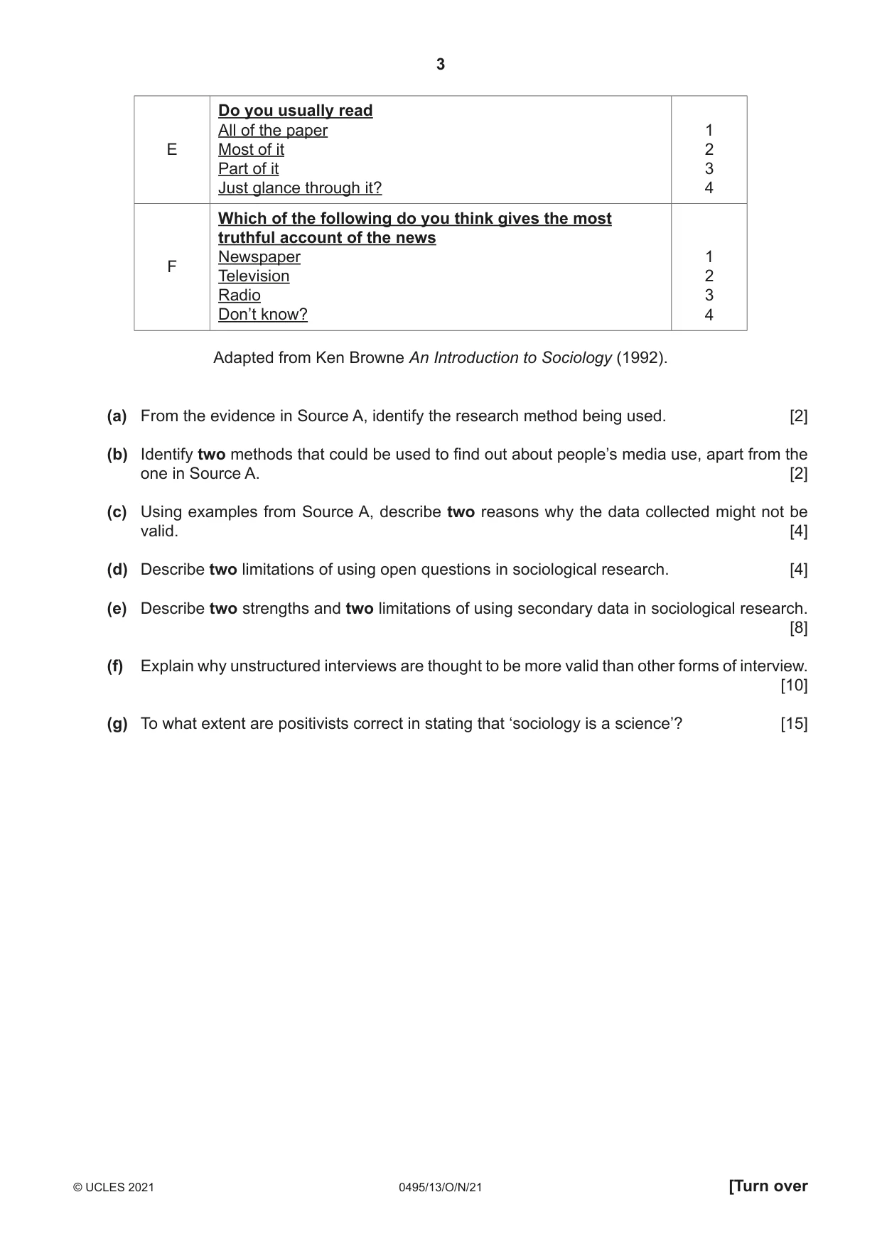 Cambridge IGCSE Sociology 0495 2021 Oct/Nov Paper 1 · Variant 3 question paper, page 3 of 4