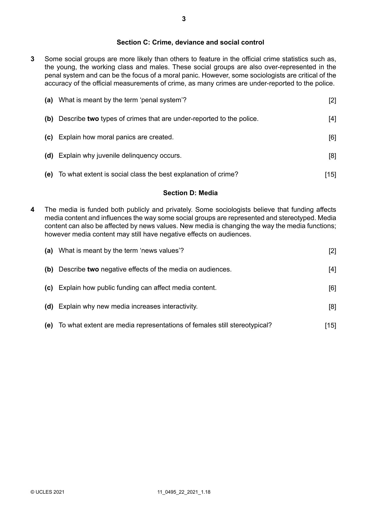 Cambridge IGCSE Sociology 0495 2021 Oct/Nov Paper 2 · Variant 2 question paper, page 3 of 4