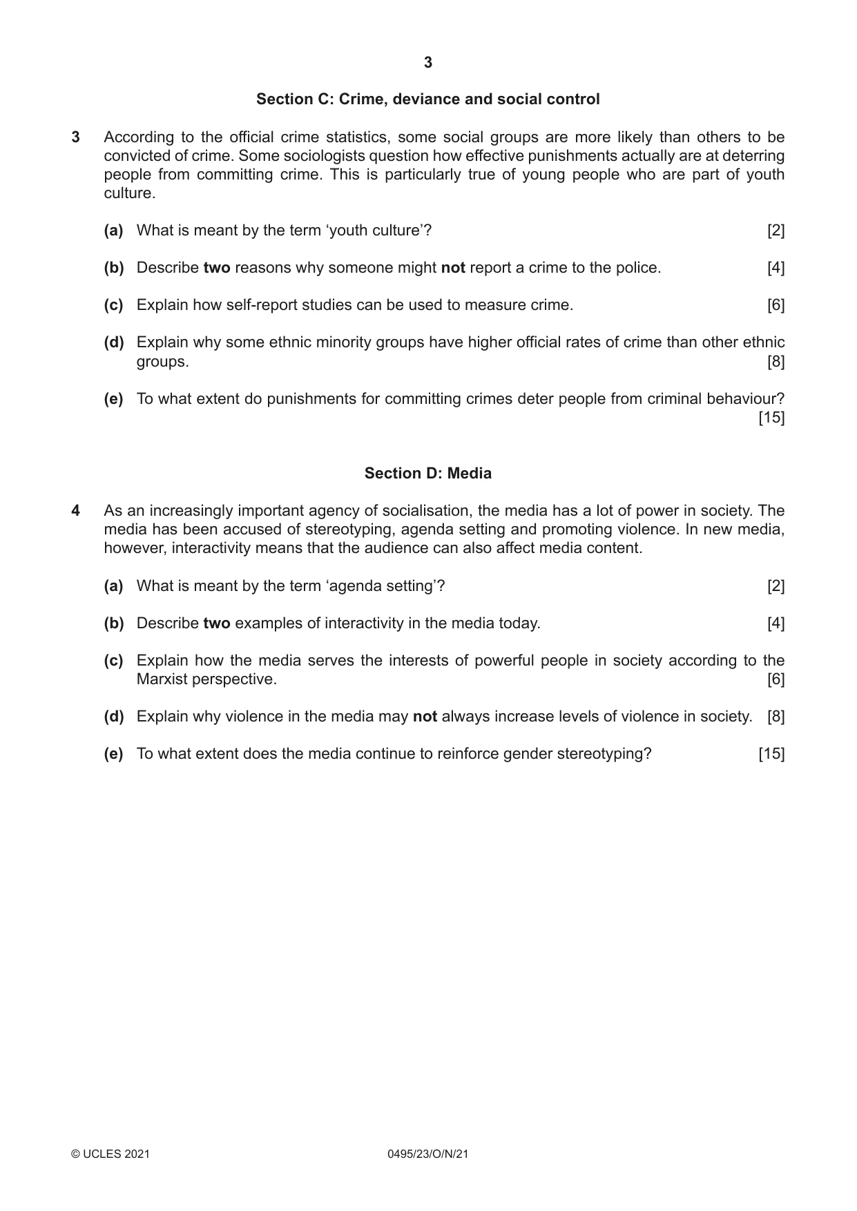 Cambridge IGCSE Sociology 0495 2021 Oct/Nov Paper 2 · Variant 3 question paper, page 3 of 4