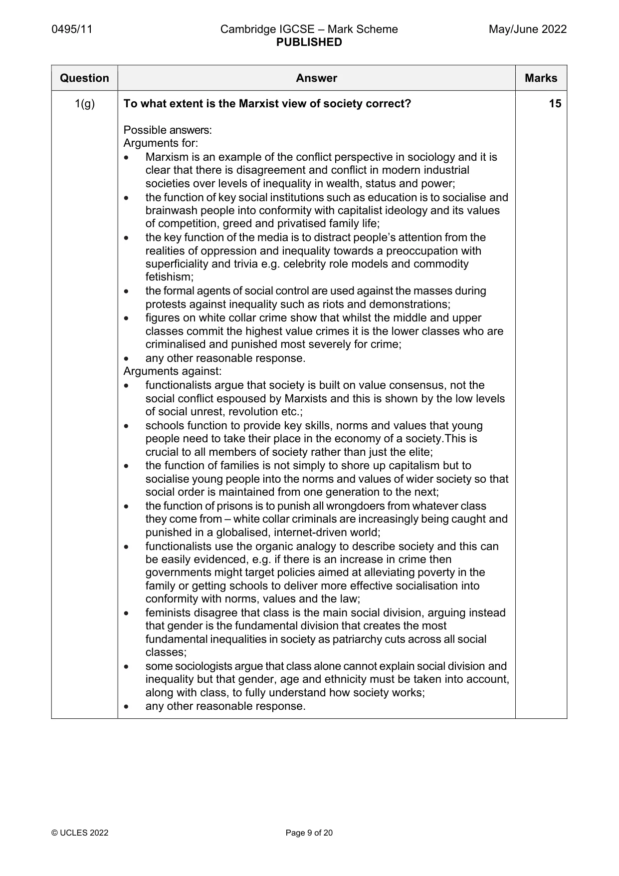 Mark scheme, page 9 of 20
