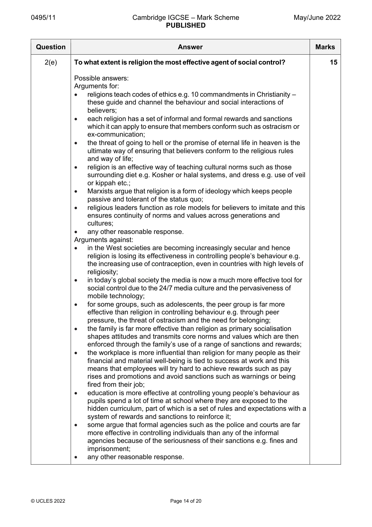 Mark scheme, page 14 of 20