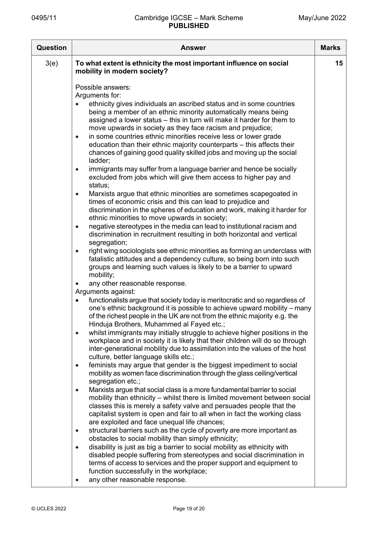 Mark scheme, page 19 of 20