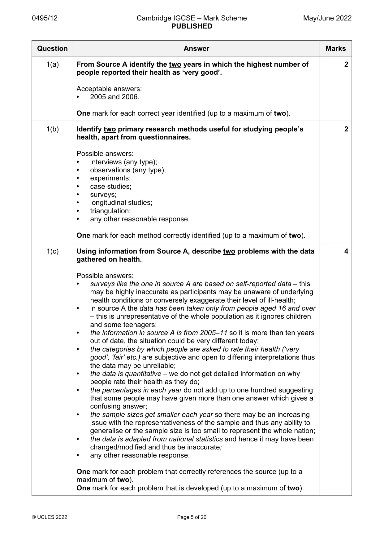 Mark scheme, page 5 of 20