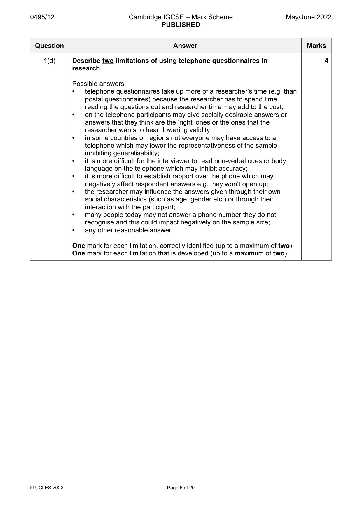 Mark scheme, page 6 of 20