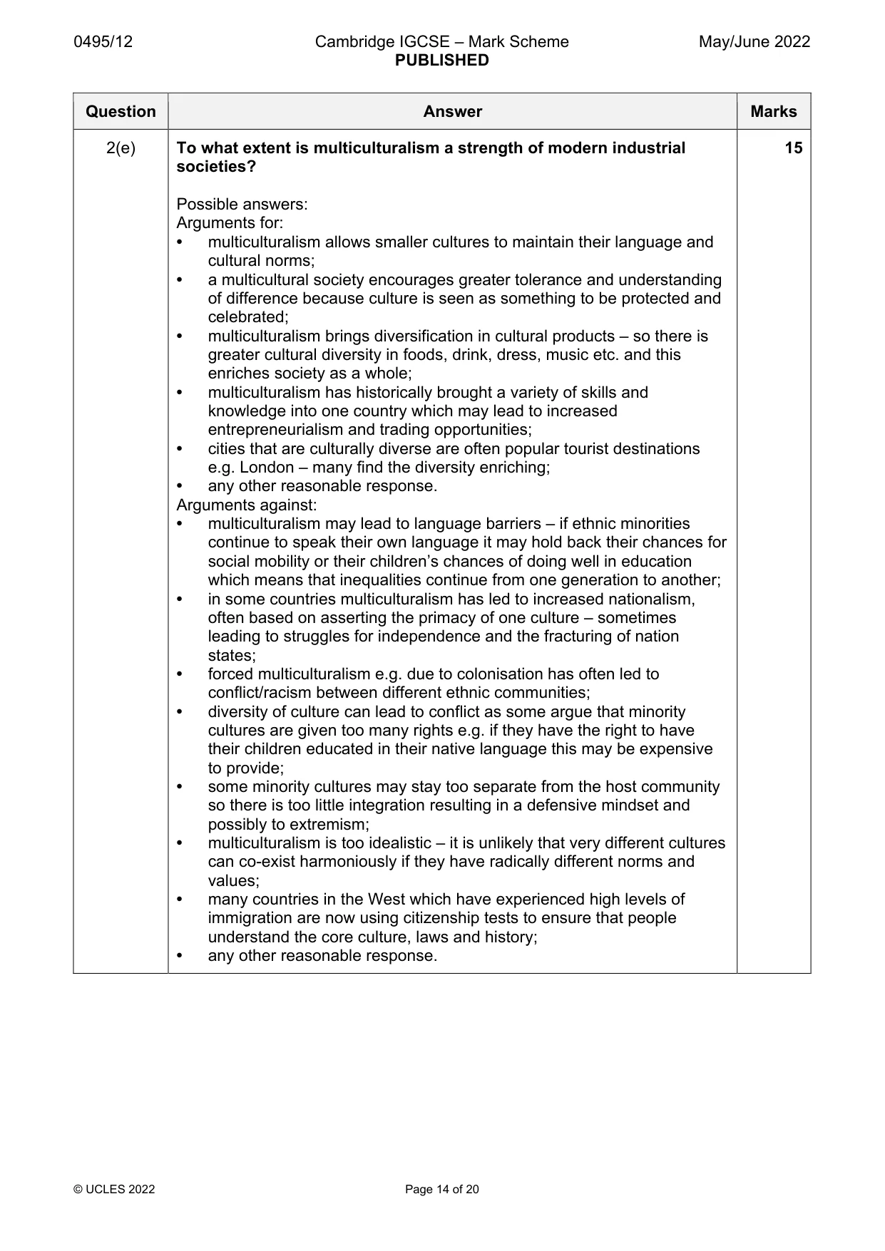 Mark scheme, page 14 of 20