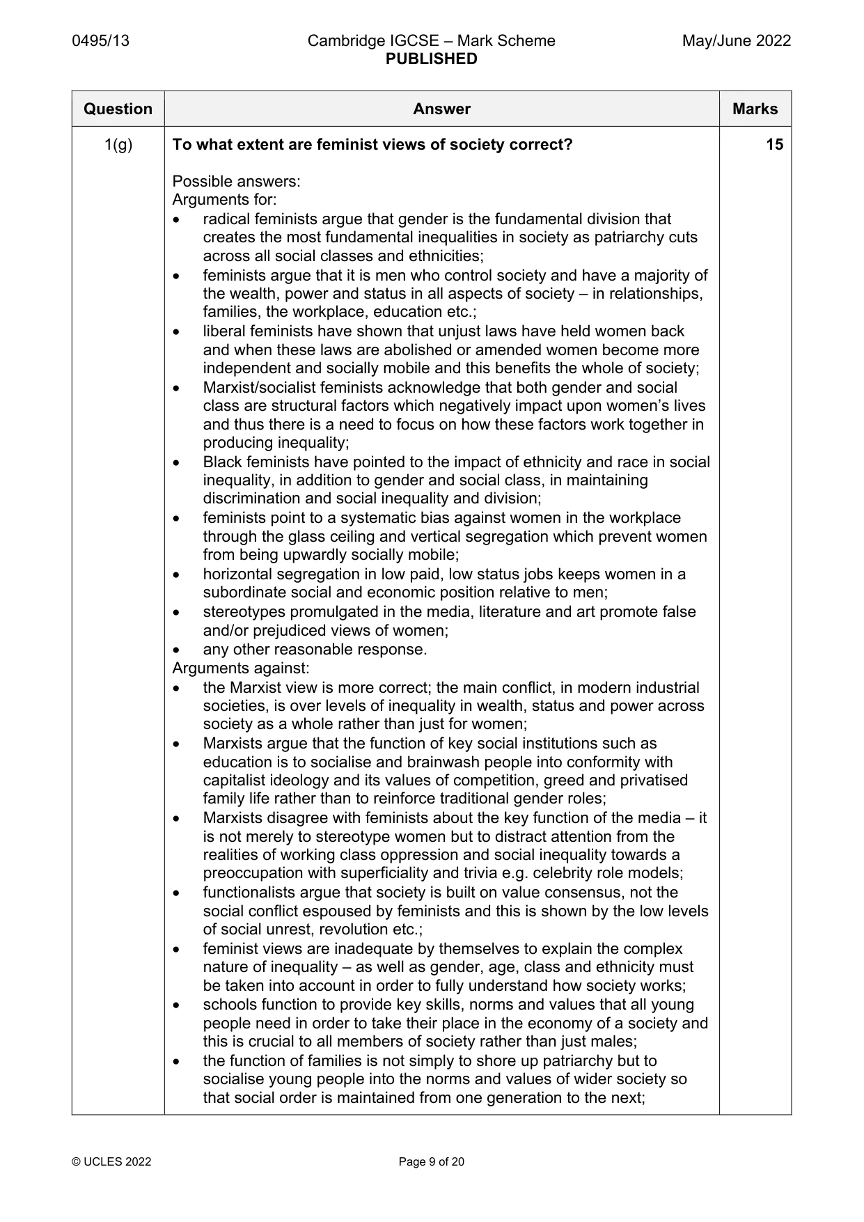 Mark scheme, page 9 of 20